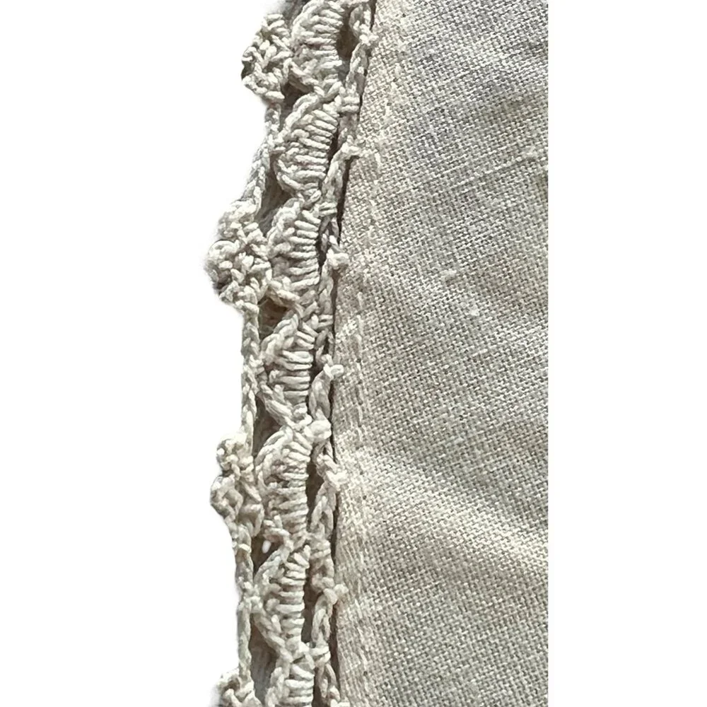 Round Beige Cotton Tablecloth With Madeira Style Appliqué Floral Design 34